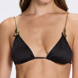 Selena Black Satin Bikini Top
