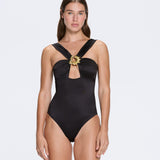 Talia Black Satin One Piece